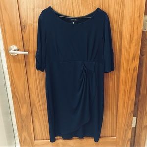 Navy blue knit stretch faux wrap 3/4 sleeve dress